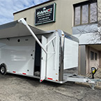Heavily optioned show trailer, awning out (Curb side front quarter)
